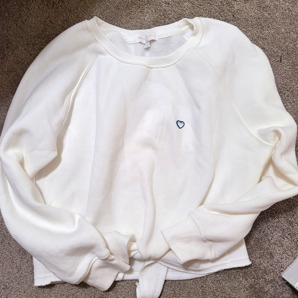 Spiritual Gangster Sweaters - 36. NWOT Spiritual Gangster White Crewneck Tie Front with Embroidered Heart